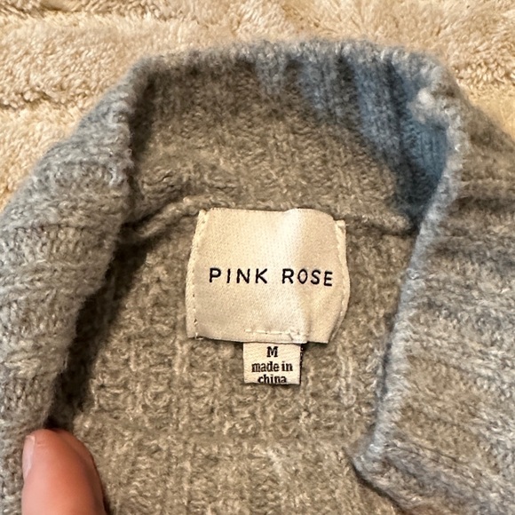 Pink Rose Gray Cable Knit Turtleneck Sweater - Picture 3 of 6